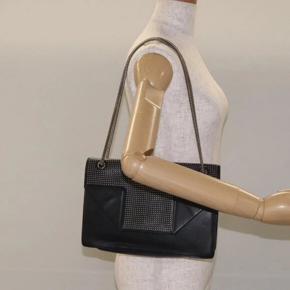 SAINT LAURENT Chain Betty Shoulder Bag Leather Black Silver Auth 130120 - Picture 13 of 15